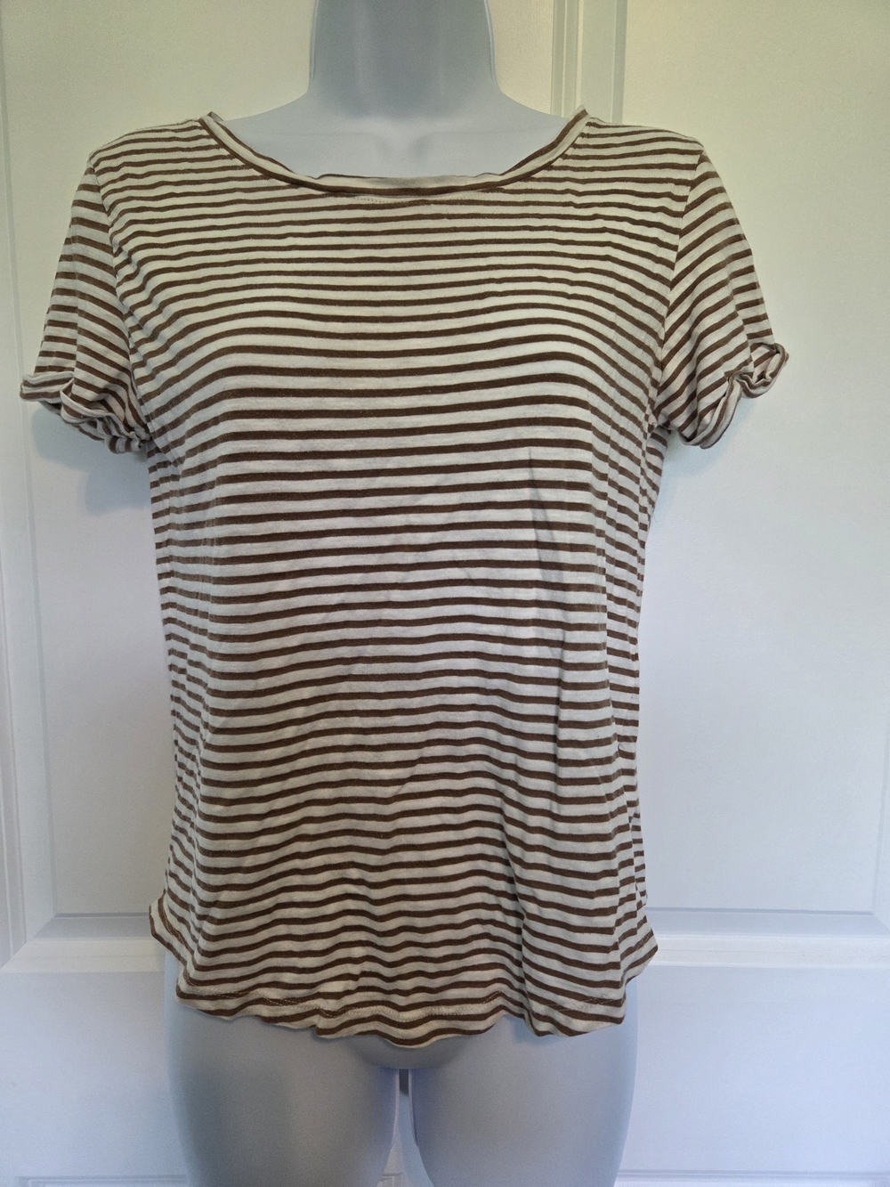 H&M Brown and Cream Striped Short Sleeve Tee